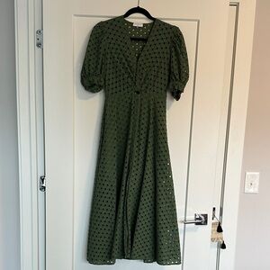Sandro Olive Green Eyelet Midi Dress